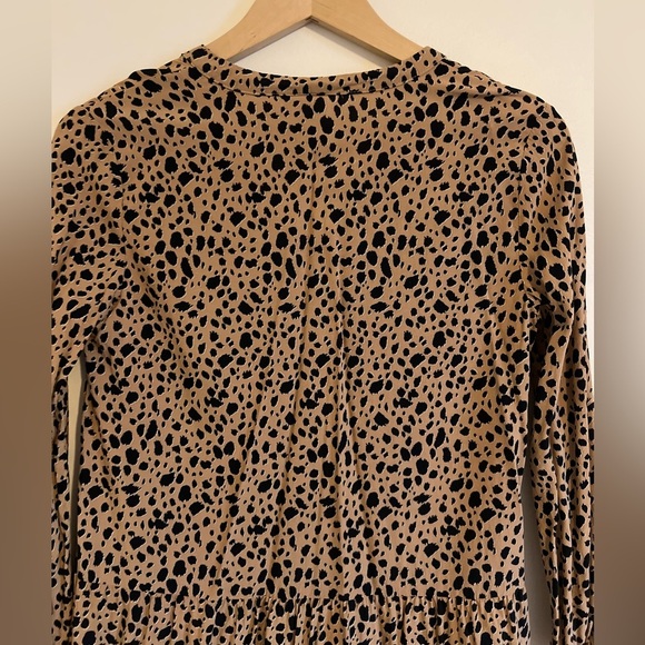 Gap Womens Dress Small Leopard Brown Puffed Sleeve Tiered Tunic Peplum Flowy - Picture 4 of 17